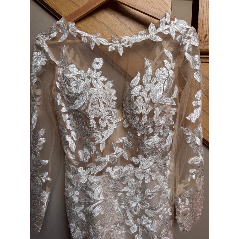 Wedding Bridal Gown White Dress XS/S Lace Floral Appliqué Sheer Long Sleeve - Picture 6 of 16